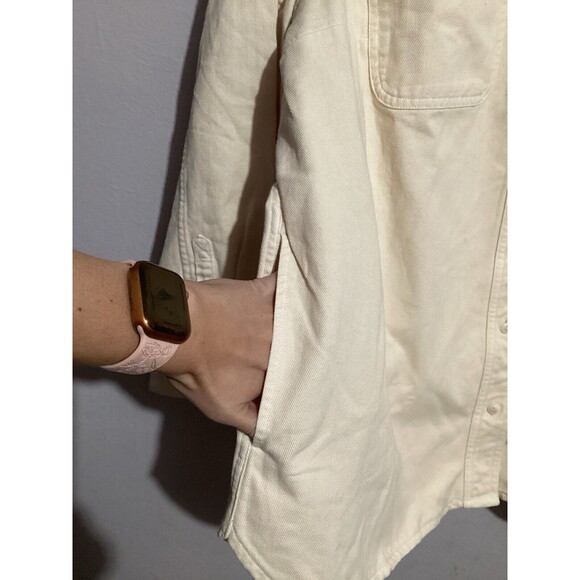 Madewell Garment Dyed Twill Shirt Jacket Ivory Long Sleeve Button Up 2X - Picture 8 of 9
